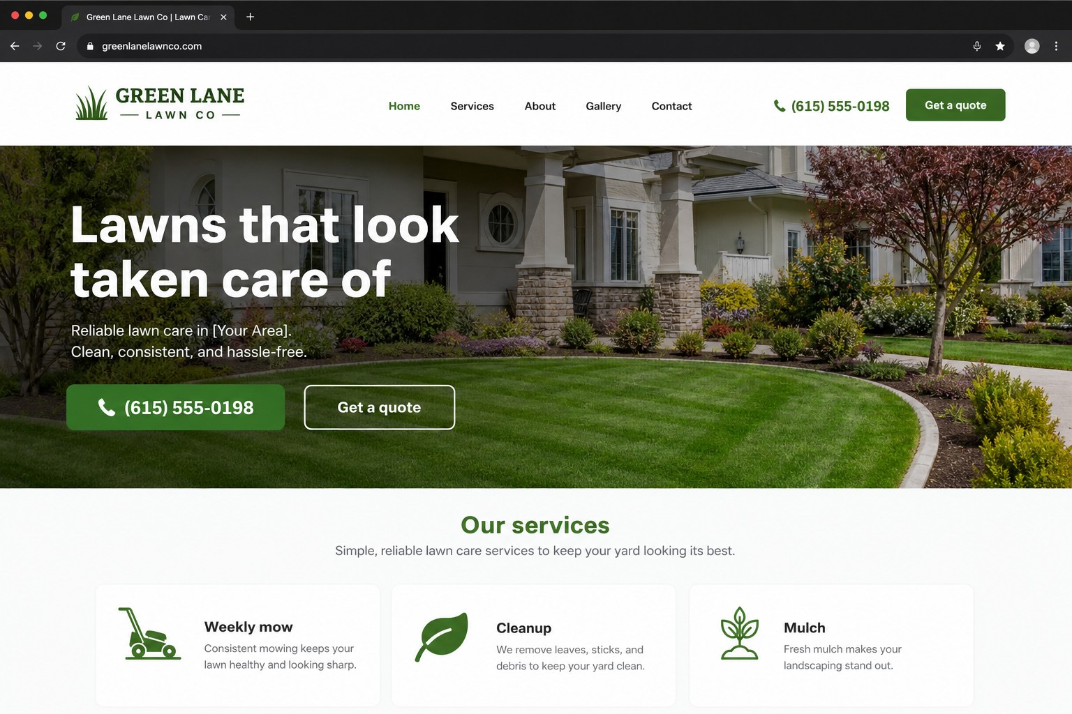 Example lawn care website